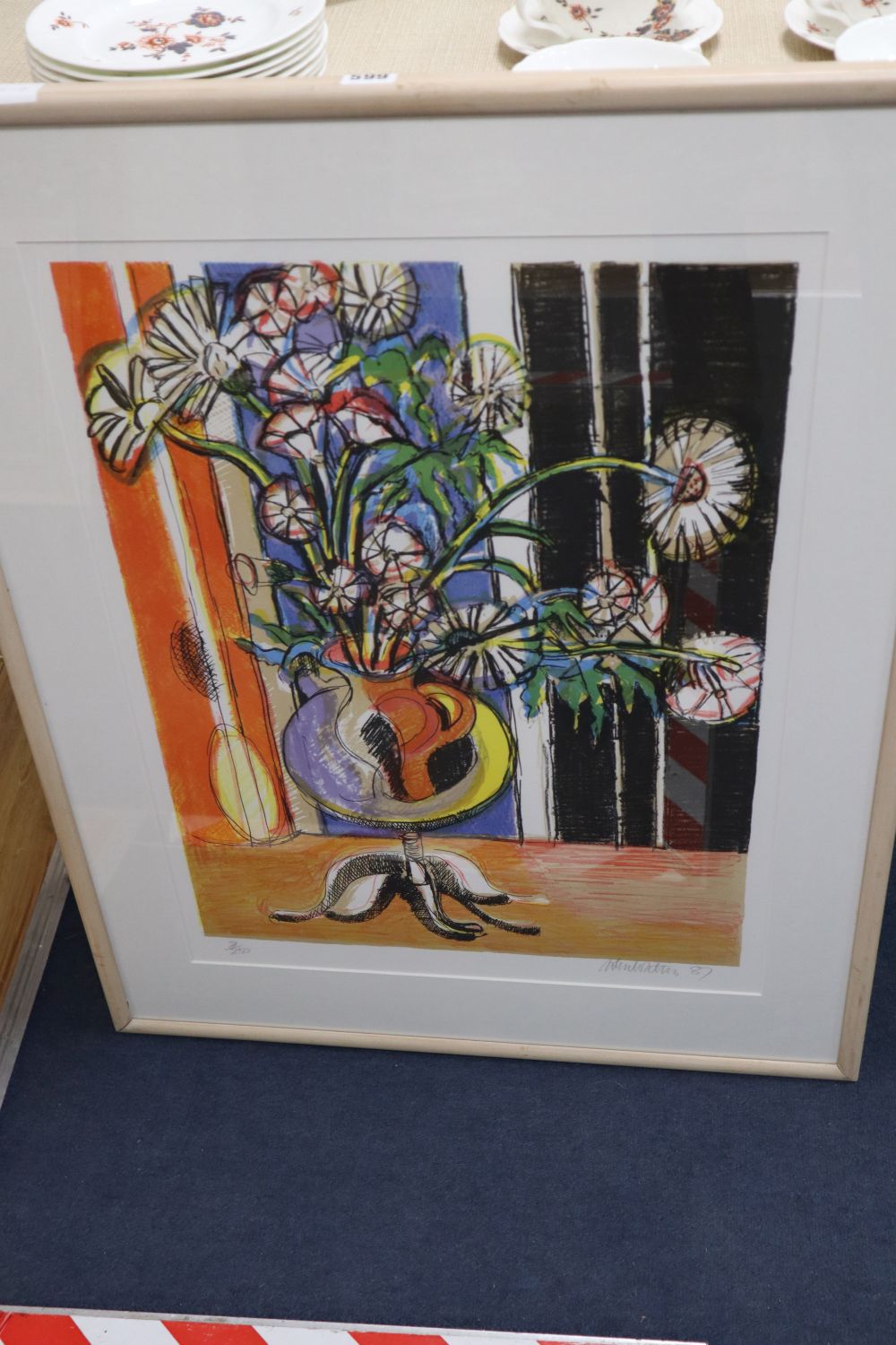 John Watson, lithograph, Interior with flowers, signed, 3/250, 65 x 49cm